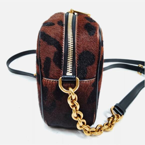 RARE Ferragamo Calf Hair Leather Gold Chain Camera Crossbody Bag - Picture 2 of 13